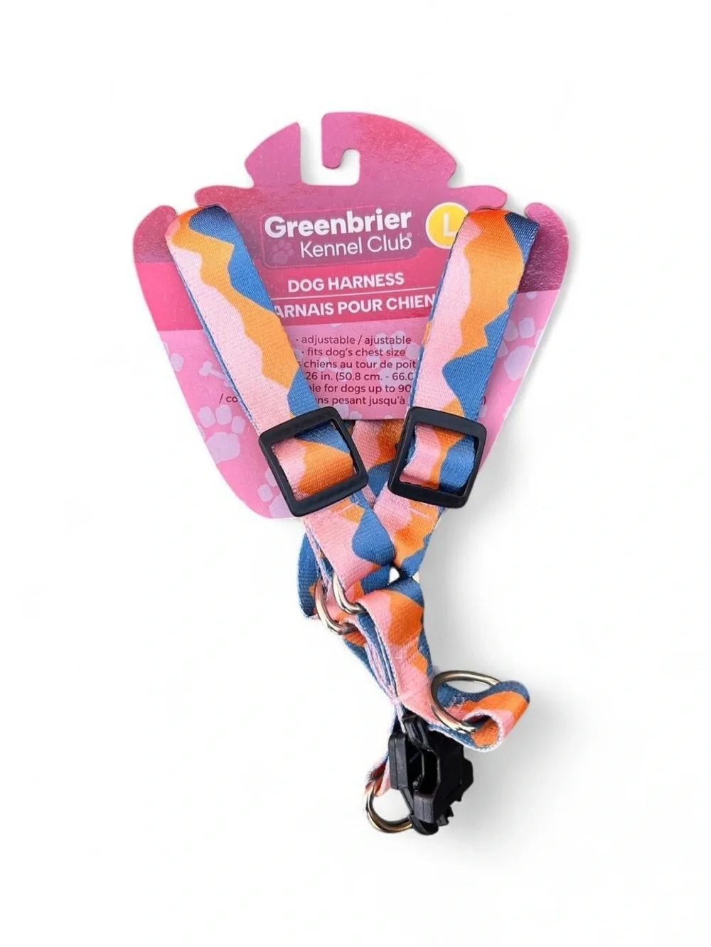 Greenbrier Kennel Club Adjustable Dog Harness L Pink Blue Orange Abstract Retro